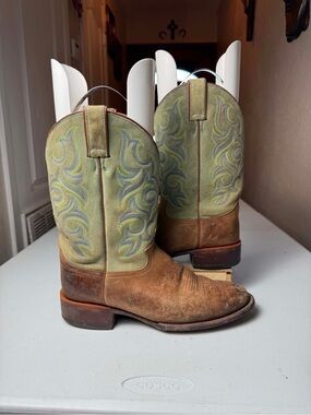 Justin Boots Round Toe Men Sz Brown 10 by Leather Cowboy Pull On Boots
